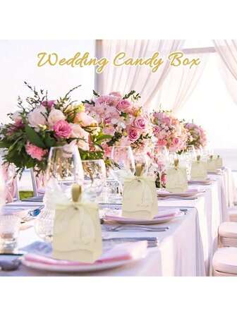 20/30pcs, Wedding Candy Boxes, Sweet Wedding Favor Boxes With Handles And Ribbons, Party Favors Candy Boxes For Wedding Decorations Birthday Bridal Shower, Wrapping Boxes, Wedding Decorations, Wedding Supplies, Wedding Favors