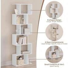 WOLTU Bücherregal mit 6 Ebenen, Regal weiß, Bücherschrank Standregal Aufbewahrungsregal Büroregal Raumteiler, S-förmig, modern, für Wohnzimmer Schlafzimmer Büro, 60x189,5x24 cm, SK044ws - - - Übersicht 4