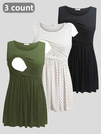 Pregnant Women Round Neck Ruffle Hem Casual Breastfeeding Nursing Tank Top