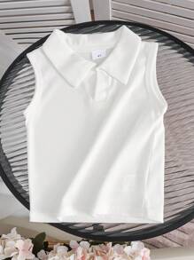 2 件装年轻女孩时尚无袖领口上衣和褶皱蕾丝边裙套装，夏季 - 白色 - 查看 3