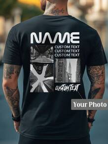 Camiseta personalizada para hombre, sube tu propia imagen/foto/arte/paisaje, texto/bendición/mensaje/eslogan/nombre personalizado, personalice su texto, nombre y bendición, camiseta de cuello redondo de manga corta, negra, para festival de música, uso familiar, regalo de San Valentín, regalo de aniversario, regalo para amigos, regalo festivo, tops de verano
