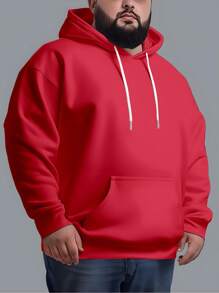Men's Plus Size Sweatshirt  Hood Premium Mesh Cold Weather Blouse Basic Cotton Flannel Coat Various Colors - 紅色 - 查看 2