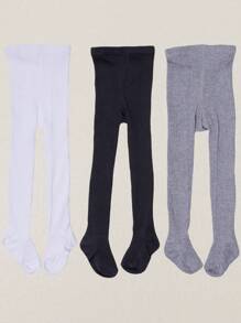 3 Pairs Girls Children Dance Tights, Solid White/Black/Gray Vertical Striped Skinny Leggings, Multi-Color Matching Daily Outfit