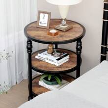 Round Side Table,Small End Table With 3 Shelves For Living Room,Bedroom