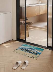 1 pieza Felpudo de bienvenida, alfombra de fibra de poliéster con estampado de patrones de playa, antideslizante, resistente al desgaste y fácil de limpiar, adecuado para sala de estar, cocina, baño, comedor, entrada, decoración del hogar, decoración navideña - Multicolor - Ver 13