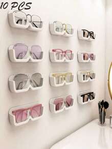 10 piezas/3 piezas/1 pieza Organizador de gafas de montaje en pared sin taladro, cajas de almacenamiento, soportes, adecuado para dormitorio, sala de estar, baño, cocina para organizador de almacenamiento de mujer, artículos esenciales de viaje, regreso a la escuela, almacenamiento de dormitorio, decoración de otoño