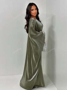 1 pieza Nuevo vestido abaya holgado de satén brillante para mujer, elegante vestido musulmán de manga larga para fiestas, cumpleaños, Kaftán modesto