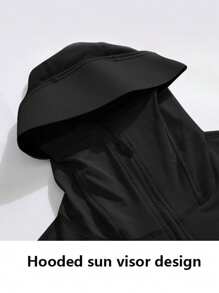 Hooded Lightweight Sun Protective Jacket With Pockets And Thumbholes, Suitable For Hiking And Commuting - Black - View 4