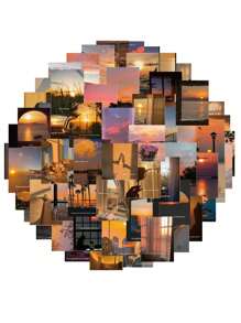 60pcs Sunset Retro Decorative Stickers, Elegant Sunset Ambiance Stickers For Planner, Notebook, Fridge, Waterproof Stickers, Sunset Decor Cards, Wall, Bedroom, Postcards, Photo Frames, High-Quality Sunset Stickers Room Decor Home Decor Wall Stickers Wall Decor