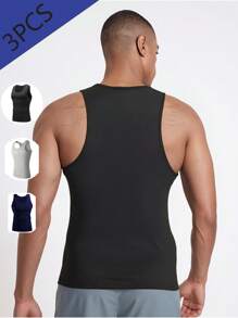 3-Pack Men's Boyfriend Style Breathable Mesh Sports Top, Wide Straps, Basic Running Fitness Outdoor Training Top, Quick Dry. Suitable As Gift For Boyfriend, Husband Or Father - Multicolor - View 5