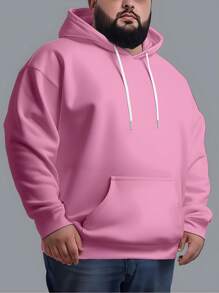 Men's Plus Size Sweatshirt  Hood Premium Mesh Cold Weather Blouse Basic Cotton Flannel Coat Various Colors - 粉色 - 查看 2
