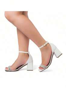 Women's Sandal With Rhinestones At The Front, Thick Heel, Comfort, Party. - trắng - Xem 3