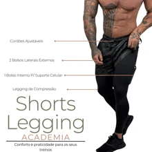 Boyfriend Style Men's 2 In 1 Shorts With Leggings Gym Running Training Compression - Black - View 2