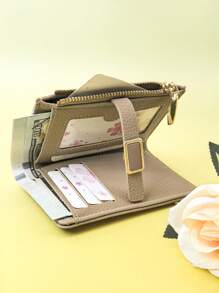 MINGYOU Short Snap Minimalist Wallet, Young Women's Fashion PU Zipper Wallet Card Holder - Camel - View 1