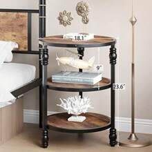 Round Side Table,Small End Table With 3 Shelves For Living Room,Bedroom