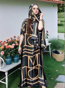 1 套女士春夏斑马印花雪纺沙滩罩衫、泳衣披肩、缎面和服长袍 + 头巾，适合旅行和日常使用