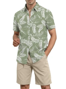 tooluck 2 Pack Men's Casual Casual Printed Short Sleeve Shirt And Solid Shorts Set - màu xanh lá - Xem 5
