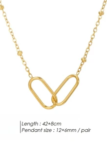 A Piece Of Minimalist Gold-Plated Stainless Steel Elliptical Double Ring Link Sister & Family Necklace For Women Daily & Stylish Gifting - Multicolor - View 5