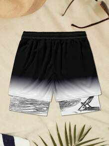 Plus Size Men's Beach Vacation Printed Lining Drawstring Shorts, Hawaiian - Multicolor - View 3