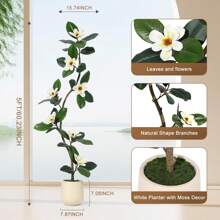 CuisinSmart 5ft Fake Rubber Tree With White Planter,Pre Potted Faux Tree With 7 Pcs Magnolia Flowers For Home Decor Office House Living Room Indoor Outdoor - 綠色 - 查看 4