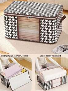 1pc Clothes Storage Bag, Large Capacity Transparent Window, Houndstooth Check Visible Window, Non-Woven Wardrobe Storage Bag, Dustproof And Foldable Storage Bag For Quilt And Clothing, Essential Storage Bag For Home And Dormitory