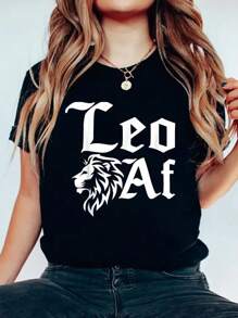 100% Cotton Crew Neck T-Shirts Lion Graphic Art July August Birthday Leo Zodiac Sign Leo Af T-Shirt  Print Tshirt For Summer, Women Men Soft Short Sleeve Top, Comfy Tee Shirt For Womens Graphic Tees - màu đen - Xem 1