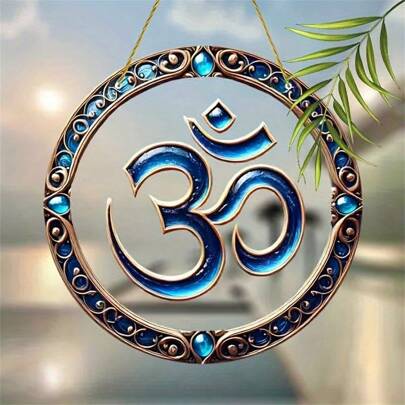 Om Symbol Suncatcher 9x9 Inch - Spiritual Window Hanging Decor For Home, Office & Garden, Ideal Housewarming Gift - Artistic Sun Catcher With Vibrant Design For Indoor & Outdoor Decoration