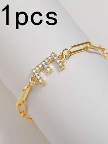 1pc New Gold 26-Letter Paper Clip Bracelet, Fashion Simple Rhinestone Bracelet, Material Alloy, Spring And Summer Fashion Bracelet - Letter Jewelry - View 28