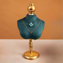 1pc Blue Velvet Material Jewelry Display Holder With Gold Base, Tabletop Jewelry Organizer Rack Summer Necessity For Women Storage Organizer Gift Travel Back To School