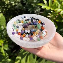 1pc Natural Selenite Charging Bowl For Home Decor, Boho Geometric Selenite Cleansing Bowl, Family Theme Decorative Stone Bowl For Halloween, Easter, Thanksgiving, Valentine'S Day - CRYSTALHOLA