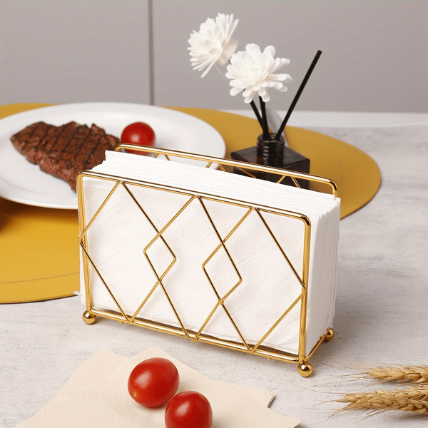 1 pieza Sujetador de servilletas de hierro en forma de rombo, estante metálico para toallas de papel para café, hotel, restaurante, decoración de mesa