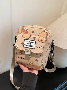 1 Pc Children Cartoon Print Crossbody Bag Small Square Bag Coin Purse Shoulder Bag Versatile Lightweight Portable Zip Closure Adjustable Strap For Daily Purse For Travel Vacation Shopping Kids Outdoor Supermarket Festival Children's Gifts Give A Gift To Your Daughter Fashion Cute Cartoon Print Casual Bag Perfect Key Storage Bag For Young Children Pupils Girl Boy BestfriendTravel Accessories