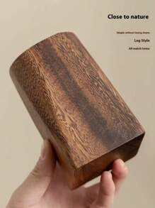 1pc Solid Walnut Wood Retro Storage Bucket, Tea Accessories Container, Pen Holder, Modern Minimalist Wooden Office Desk Stationery Organizer, Handmade Walnut Wood, Color And Size May Vary, Back To School