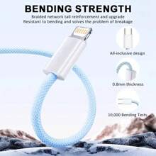 20W USB C 转 Lightning 快速充电线，兼容 Apple 14、13、12、11 Pro Max、Plus、Xr、Xs、Xs Max、8、7 系列充电适配器配件 Nan MFi 认证 - 彩色 - 查看 6