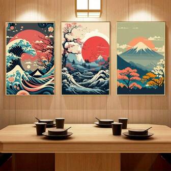 1pc/3PCS Wall Arts Posters Canvas Posters Vintage Art Japanese Natural Landscape Wall Painting Retro Landscape Canvas Posters Bedroom Living Room Corridor Wall Art Wall Decoration Autumn Decoration Wall Decoration Ideal Gift For Room Decoration Frameless/Framed ,Wall Art With Frame
