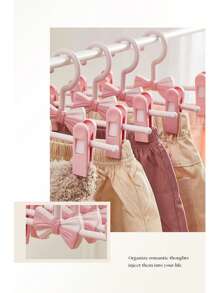 5pcs/Set Cute Pink Bow Children's Clothes Hangers, Adjustable Stretchable Pants Clips, Non-Slip Baby/Kids Drying Racks - Pink - View 2