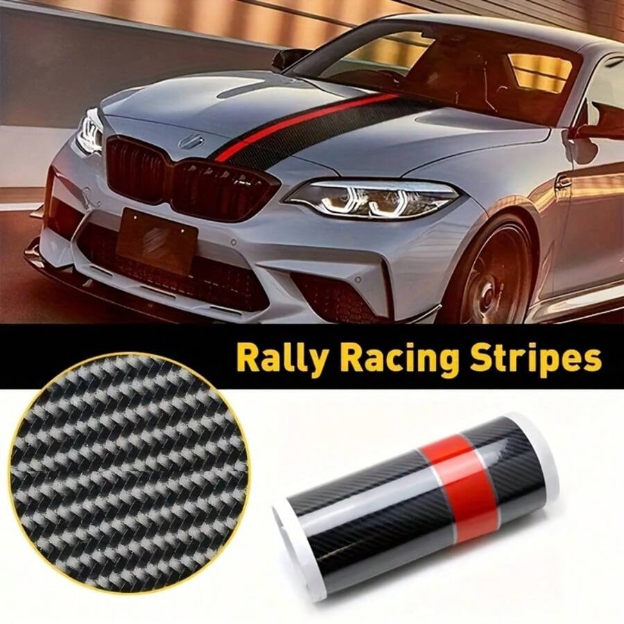2pcs Premium 5D Carbon Fiber Vinyl Sticker - GM Rally Car Stripe Front Hood, 5D Carbon Fiber Sticker Suitable For Car Front Hood, Easy To Apply And Remove - 2pcs - View 1