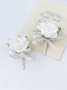 2/4/6pcs Set Artificial Rose Boutonniere For Men, Suitable For Bohemian Style Weddings, Formal Occasions, Anniversaries And Other Events