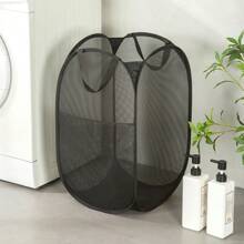 1pc Foldable Laundry Basket, Mesh Pop-Up Laundry Hamper With Handles, Tear-Resistant, Lightweight & Breathable, Odorless, Compact Folding, Large Capacity Portable Travel Laundry Bag, Suitable For Home Storage