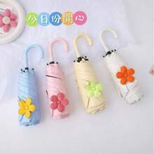664 - Mini Umbrella Mini Pocket Umbrella With Handle And Button Closure Flower Shape Light Pink Color - Hồng nhạt - Xem 4