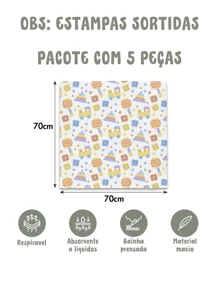 Pacote com 5 Fraldas de Pano Luxo Marca Minasrey Estampadas p/ Bebês e Recém-Nascidos 70cm x 70cm - 100% Algodão Duplo, Extra Absorvente - Ideal para Enxoval