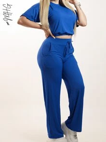MHG Paquete de 3 conjuntos Camiseta de cuello redondo y mangas estilo murciélago y pantalones con cordón en la cintura cómodos , suaves, a la moda,  elásticos, ideales para primavera, verano, otoño, regalo, - Azul / Rojo /  Verde oscuro - Ver 2