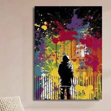 Framed Abstract Graffiti Ba Nksy Wall Art - Colorful Men Canvas Print Picture For Living Room Decoration, Modern Street Pop Art Painting,  Artwork Cool Graffiti Poster For Bedroom Wall Decor Poster