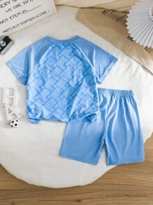 Boys' Soccer Training Sports Quick Dry Suit, Numbered Breathable Top Paired With Lightweight Comfy Shorts - Blue - View 3