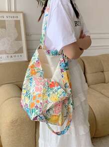 Summer Floral Bag Bag, Large Capacity Rose Canvas Bag, Beach Bag, Shopping Bag, Shoulder Bag - Multicolor - View 4