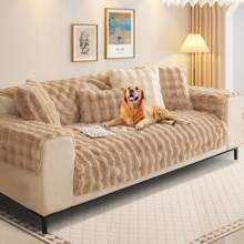 Soft Plush Sofa Cover - Non-Slip Sofa Cover 1 2 3 4 Seater Couch Cover For Sectional Sofa, Fluffy Faux Fur Sofa Seat Cushion Cover L Shape Furniture Protector - 卡其色 - 查看 1
