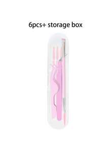 Set de 6 herramientas para pestañas: Pinzas para pestañas, cepillo para pestañas, con caja de almacenamiento - Pinzas curvas puntiagudas, aplicador de pestañas postizas y cepillo para pestañas para extender y dar forma a las pestañas