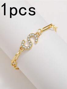 1pc New Gold 26-Letter Paper Clip Bracelet, Fashion Simple Rhinestone Bracelet, Material Alloy, Spring And Summer Fashion Bracelet - Letter Jewelry - View 31