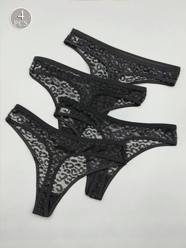 4pcs/Pack Multicolor Lace Low Waist Thong Panties