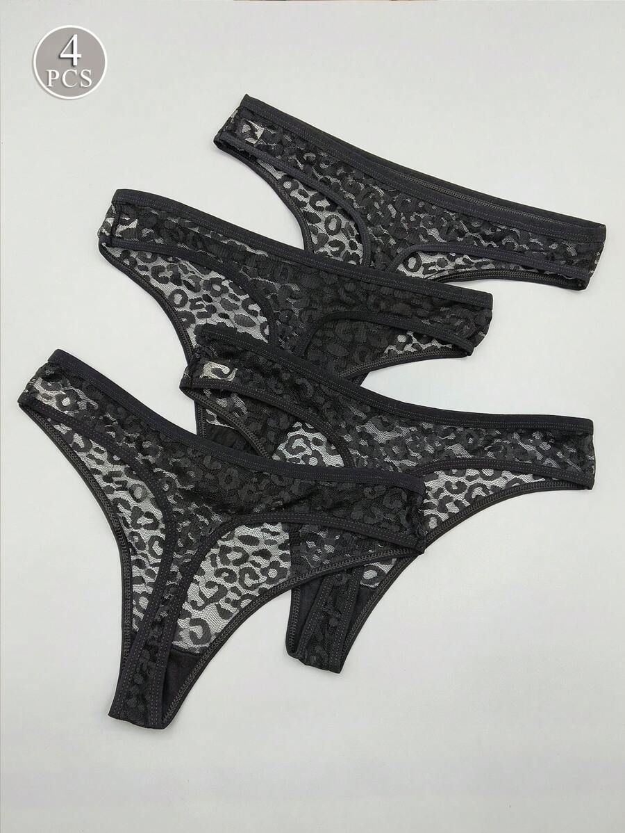 4 piezas/paquete bragas tipo tanga de cintura baja con encaje multicolor